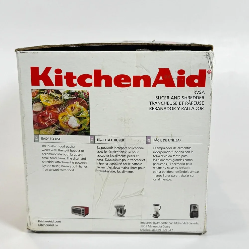 KitchenAid RVSA Slicer and Shredder Stand Mixer Attachment White 4 Cones Box